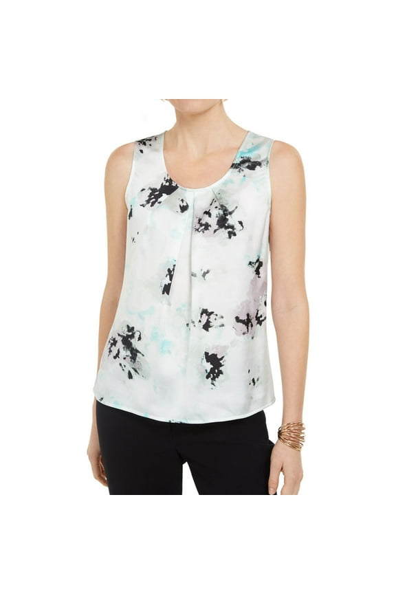 Women's Floral-Print Pleated Sleeveless Top (S, Spring Green Multi)
