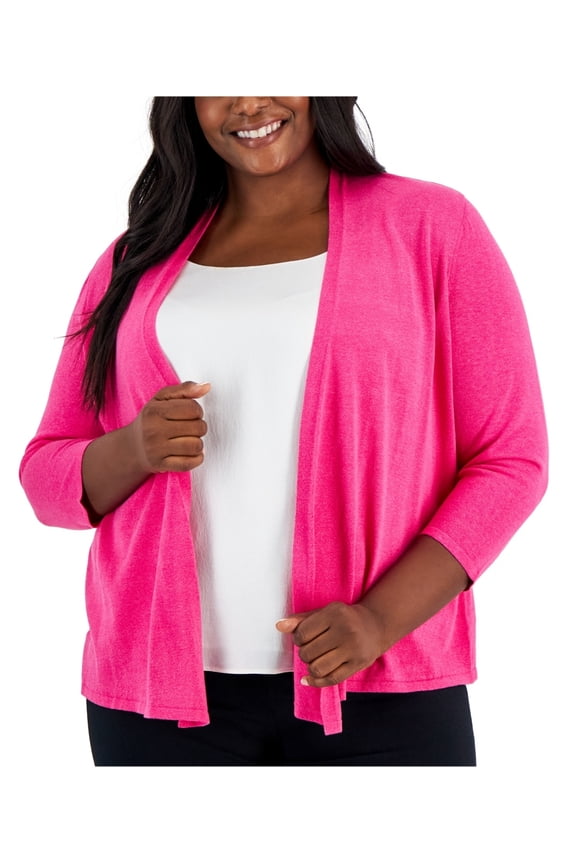 Womens Solid Cardigan Sweater, Pink, Plus Size, 3X