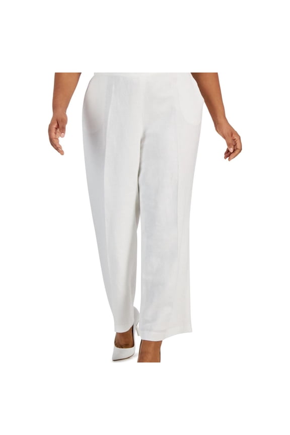 Womens Solid Casual Trouser Pants, White, Plus Size, 2X