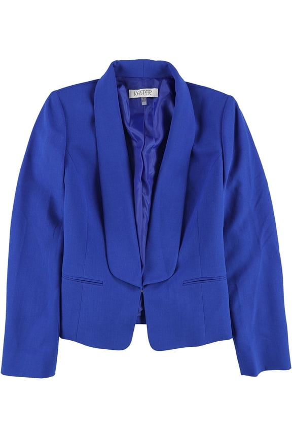 Womens Solid Hook Closure One Button Blazer Jacket, Blue, 6
