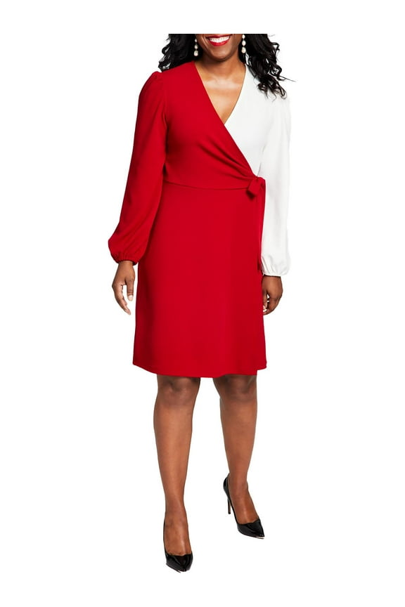 Womens Surplice Ruched Sheath Dress