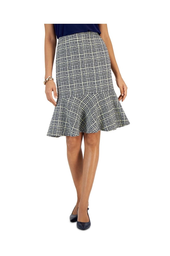 Womens Tweed Flounce Pencil Skirt