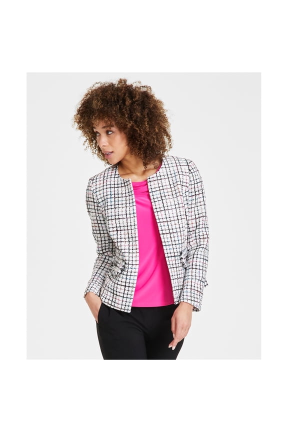 Womens Tweed Fringe Blazer Jacket, Multicoloured, 12