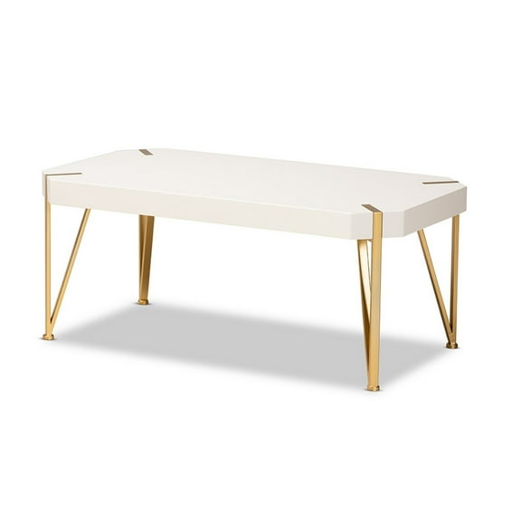 Kassa Contemporary Glam and Luxe Brushed Gold Metal and White Finished Wood Coffee Table