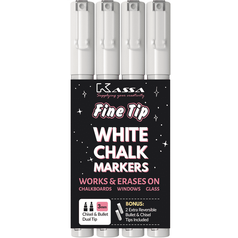 White Chalk Markers 4Pack Dual Tip 8 labels Dry Erase Blackboard Chalkboard  Pen✓