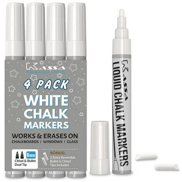 Kassa White Chalk Markers (5 Pack) Liquid Chalkboard Pens: Erasable for Blackboa
