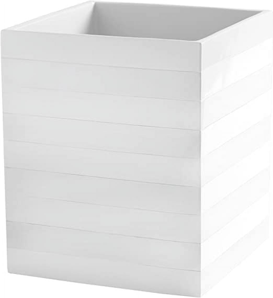 White Lacquered Plastic Striped Waste Basket