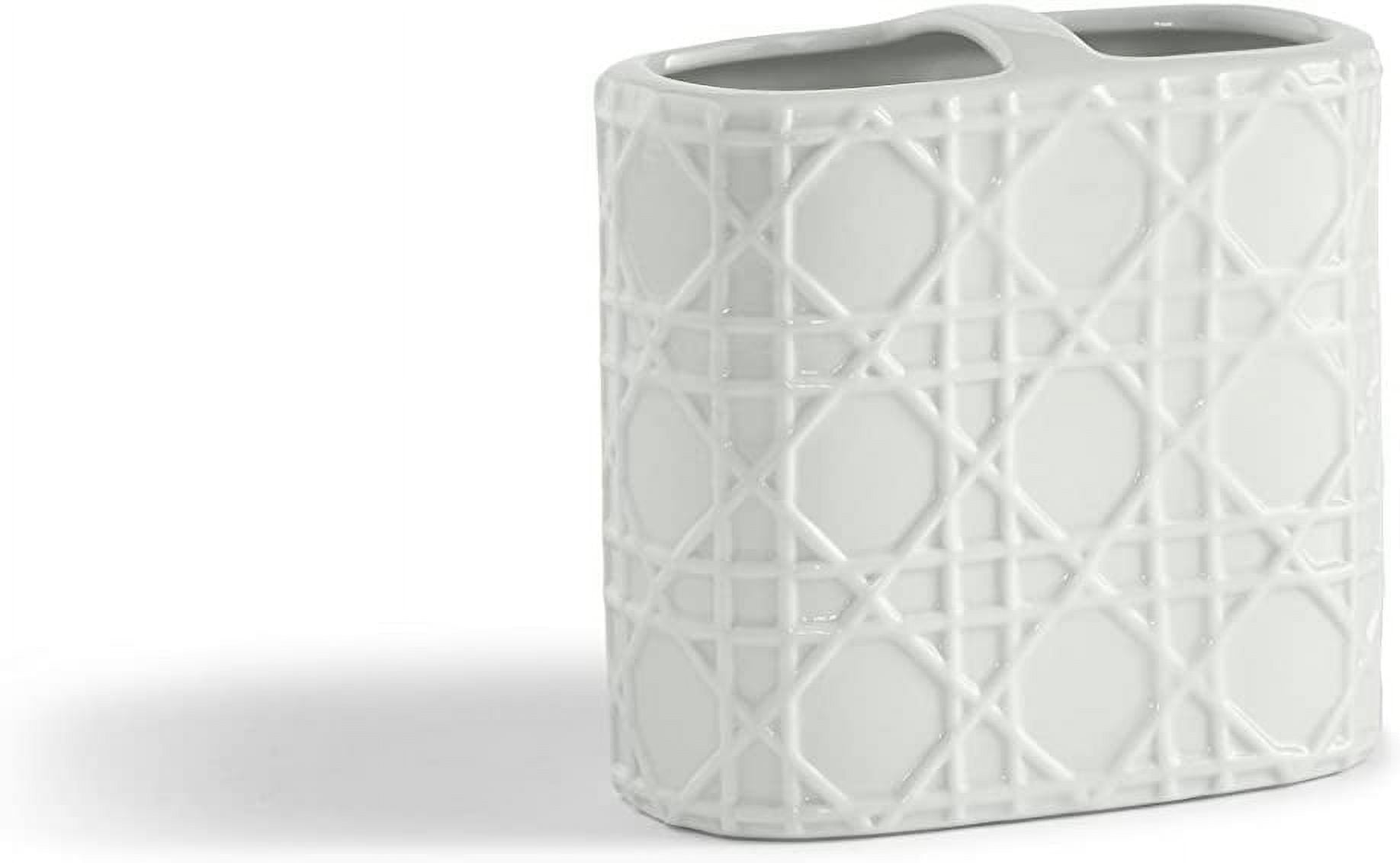 Porcelain and Rattan Freestanding Toothbrush Holder for Kids