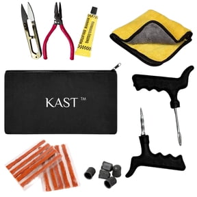 Kast 8-In-1 Tubeless Tyre Puncture Repair Kit For Car, Bike, Scooter & Suv Universal Emergency Tyre Fix Tool Set, Flat Tire Puncher Repair Kit (With Micro Fibre Cloth)