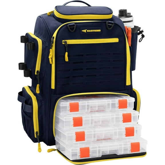 KastKing Fishing Tackle Backpack with Rod Holders-4 Tackle Boxes-Rain Cover,45L Large Storage for Fishing Gear-Bait Boss