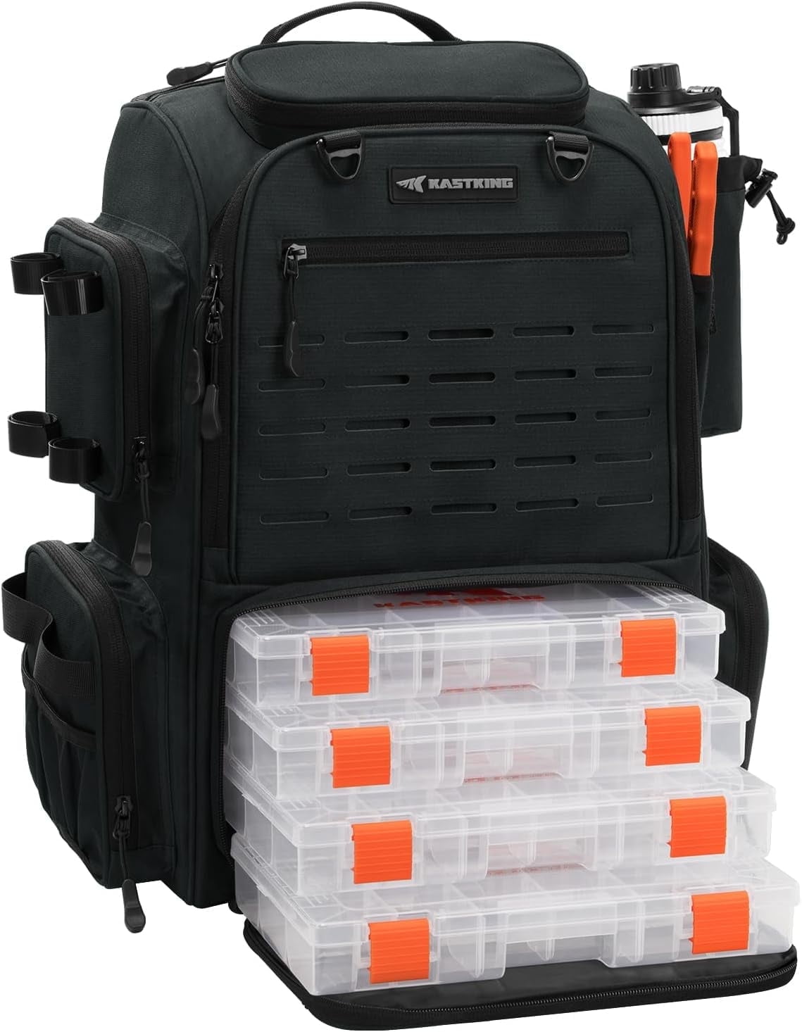 KastKing Fishing Tackle Backpack with Rod Holders-4 Tackle Boxes-Rain Cover,45L Large Storage for Fishing Gear-Bait Boss