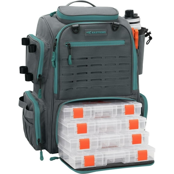 KastKing Fishing Tackle Backpack with Rod Holders-4 Tackle Boxes-Rain Cover,45L Large Storage for Fishing Gear-Bait Boss