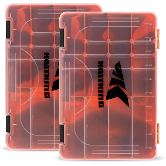 KastKing Tackle Box, Plastic Tackle Trays, 2 Packs Lure Boxes Terminal Tackle -Orange