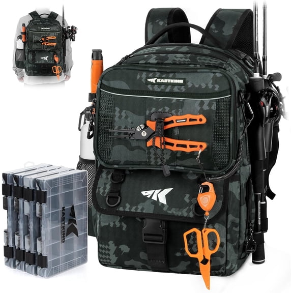 KastKing BaitSpace 50L Fishing Tackle Backpack with Removable Bait Binder,2 Rod Holders Storage Gear and Equipment