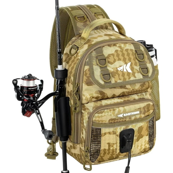 KastKing BaitSpace Fishing Sling Bag, Fishing Backpack with Rod & Beverage Holder, Tackle Bag for Fishing Gear