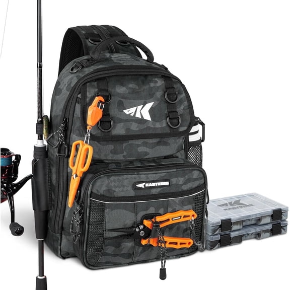 KastKing BaitSpace Fishing Sling Bag, Fishing Backpack with Rod & Beverage Holder, Tackle Bag for Fishing Gear