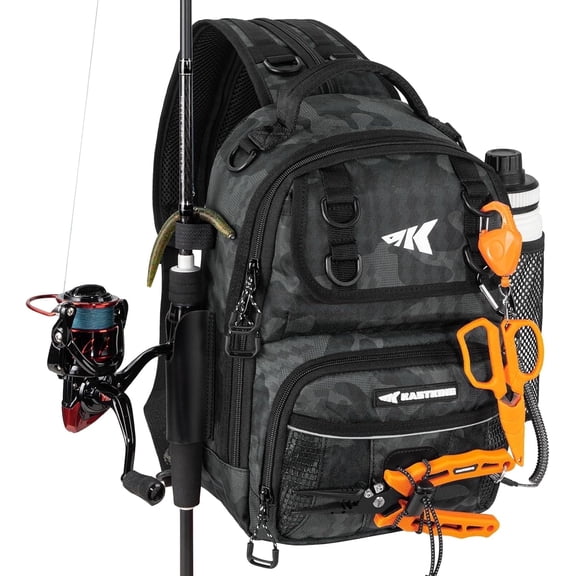 KastKing BaitSpace Fishing Sling Bag, Fishing Backpack with Rod & Beverage Holder, Tackle Bag for Fishing Gear