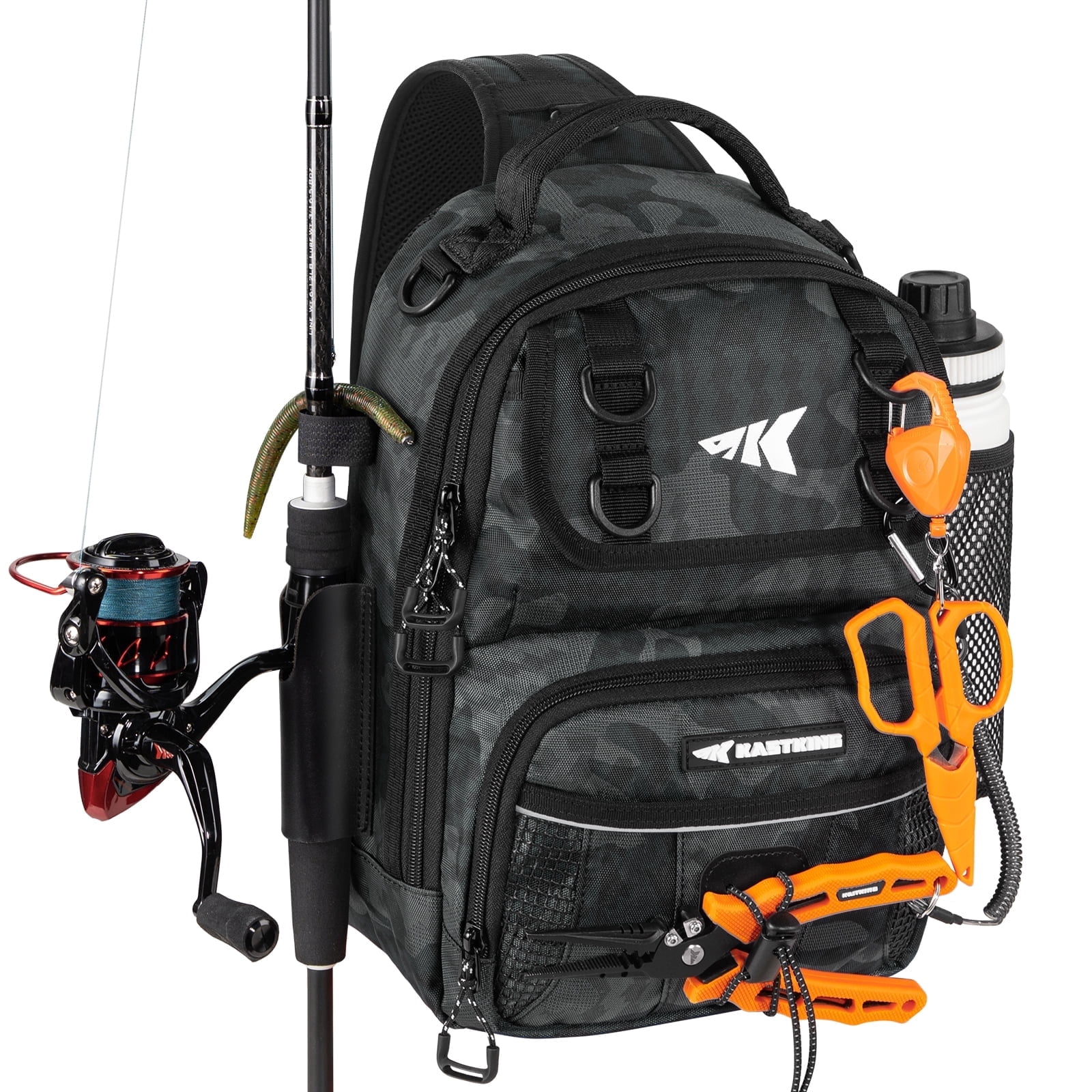 KastKing Fishing Sling Bag, Fishing Backpack with Rod & Beverage Holder, Tackle Bag for Fishing Gear- BaitSpace