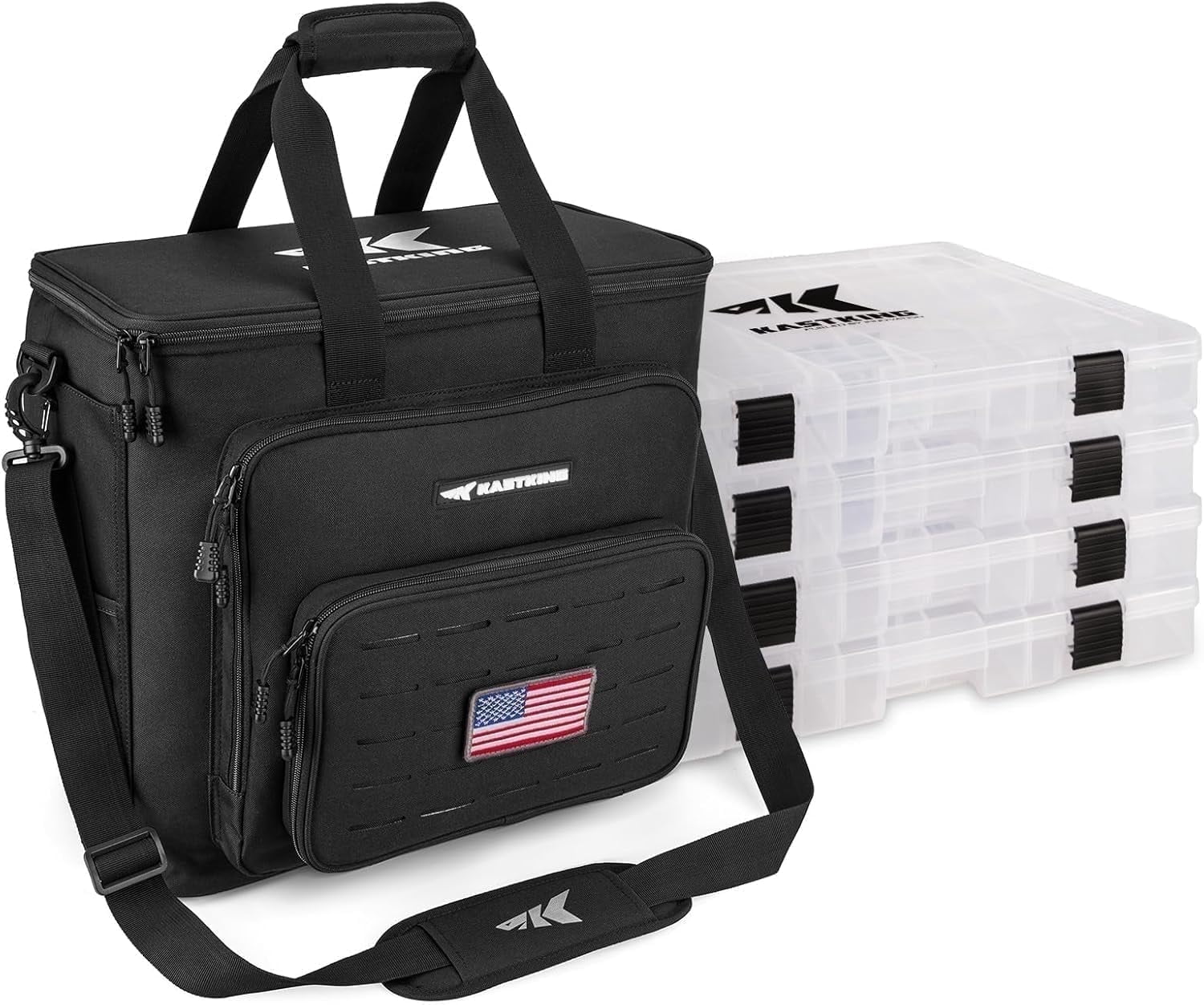 KastKing Fishing Tackle Bags with 4 * 3700 Tackle Trays, Fishing Gear Storage-Karryall Black