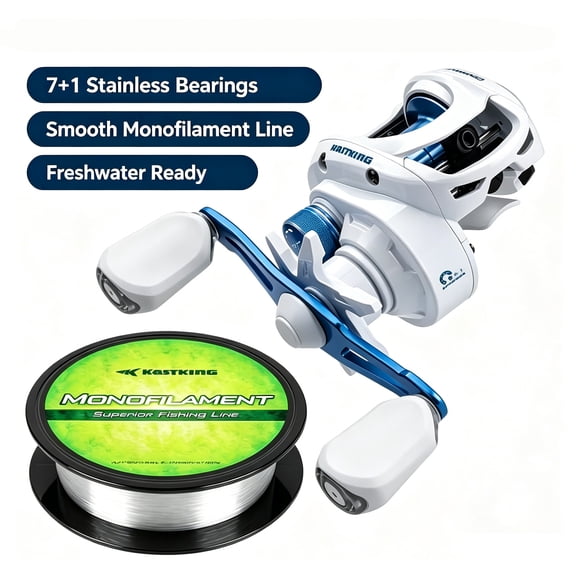 KastKing Centron Lite Baitcasting Reel with Premium Monofilament Fishing Line – Lightweight 7.6oz, 15.4LB Drag, 5+1 Bearings, Low Memory Line