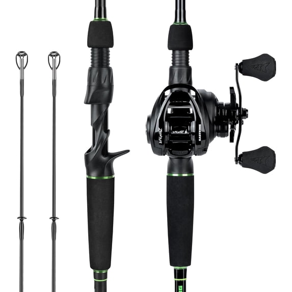KastKing Baitcasting Fishing Rod and Reel Combo, 6'6" Medium Light/Medium Dual Tip Rod, Right Handed, Freshwater Zephyr