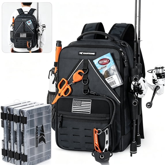 KastKing Fishing Tackle Backpack,With Trays Fishing Bag With 2 Rod Holders,Fishing Gear and Equipment -KarryMate