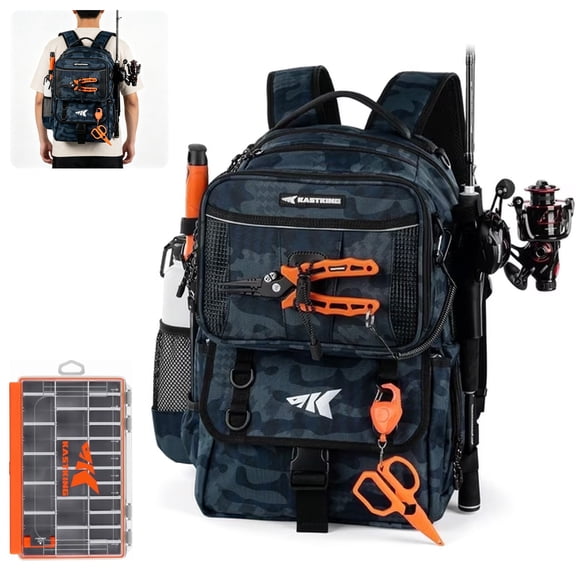 KastKing Fishing Tackle Backpack with Removable Bait Binder & 4 Tackle Boxes, Rod Holders Storage Fishing Gear- BaitSpace 50L