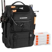 KastKing Fishing Tackle Backpack with Rod Holders 4 Tackle Boxes,Fishing Bag Storage Fishing Gear and Equipment-Karryall Black