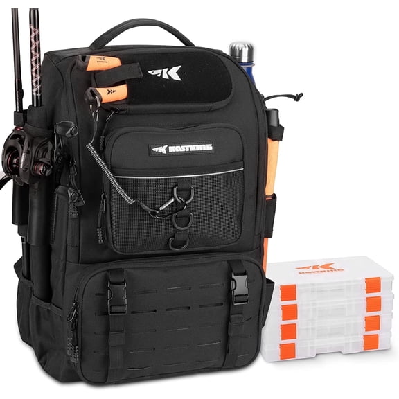 KastKing Karryall Fishing Tackle Backpack with Rod Holders 4 Tackle Tray,Fishing Bag Storage Fishing Gear -Black