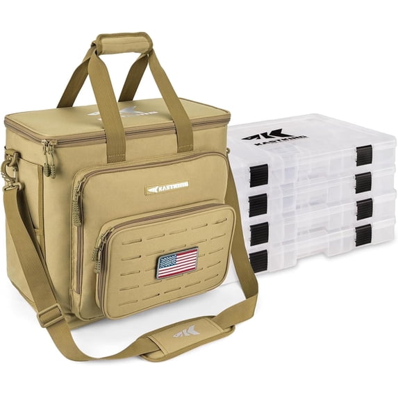 KastKing Fishing Tackle Bags with 4 * 3700 Tackle Trays - Fishing Gear Storage-Karryall Khaki