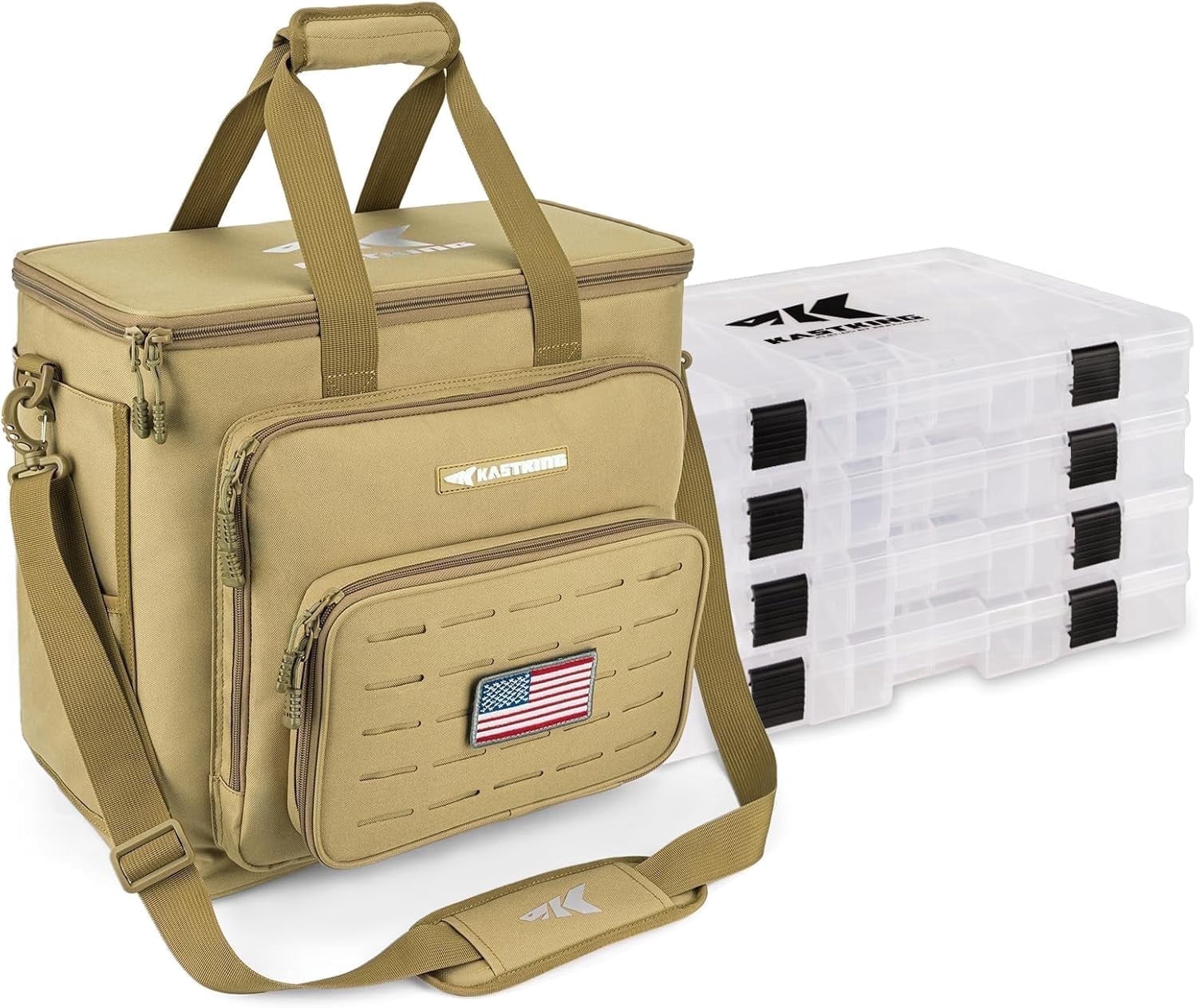 KastKing Fishing Tackle Bags with 4 * 3700 Tackle Trays - Fishing Gear Storage-Karryall Khaki