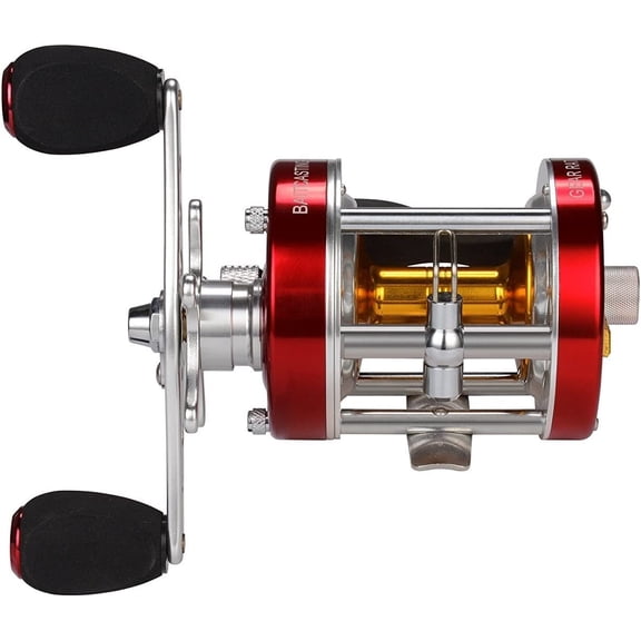 KastKing Round Baitcasting Fishing Reel, Perfect Conventional Reel for Catfish, Salmon/Steelhead,Reinforced Metal Body- Rover-Red