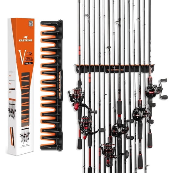 KastKing Patented Vertical Fishing Rod Holder, Wall Rack for 15 Rods V15