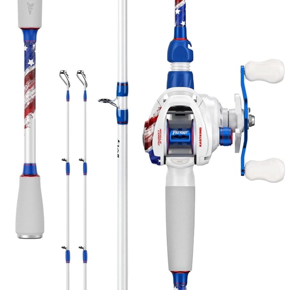 KastKing Royale Legend Patriot Twin-Tip Baitcasting Fishing Rod and Reel Combo,Cast: Right Reel, 6'6''- M Rod(2 Pcs + Extra Tips)