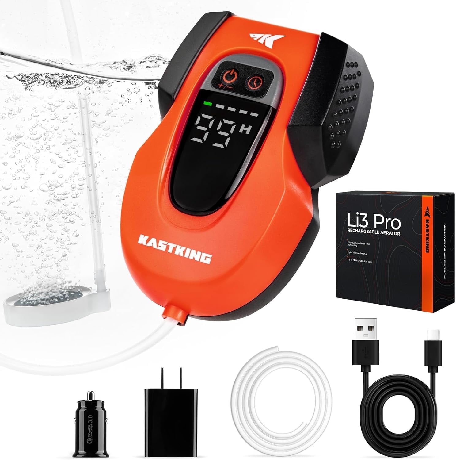 KastKing Rechargeable Live Bait Aerator with LCD Li3 Pro Upgraded Version, 1 Pack