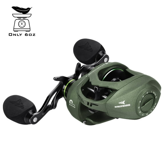 KastKing Right Baitcasting Fishing Reel 6oz 17.6 LB Carbon Fiber Drag 7.2:1-Green