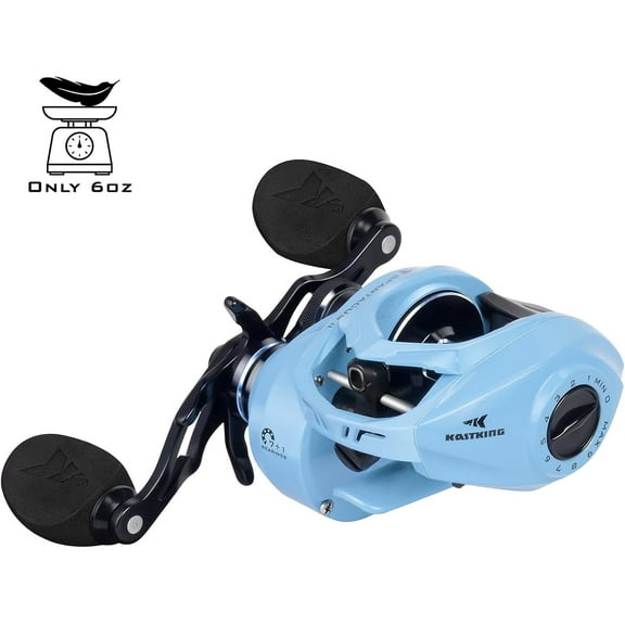 KastKing Right Baitcasting Fishing Reel 6oz 17.6 LB Carbon Fiber Drag 7.2:1-Blue