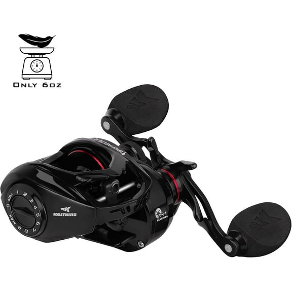 KastKing Left Baitcasting Fishing Reel 6oz 17.6 LB Carbon Fiber Drag 7.2:1-Black