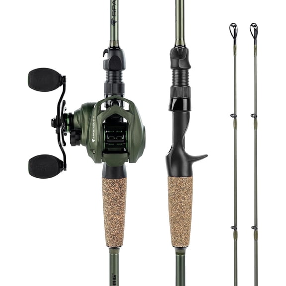 KastKing Twin-Tip Baitcaster Fishing Rod and Reel Combo,Cast-6'8'' Mh- Left Handed, KastFlex IM6 Graphite Blanks, 2-Piece Rods with Extra Tip-Spartacus II