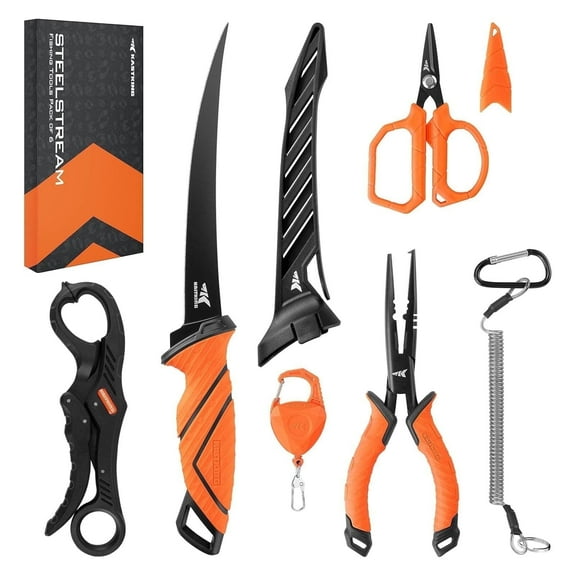 KastKing 6PC Fishing Tool Kit, Pliers, Fillet Knife, Lip Gripper SteelStream