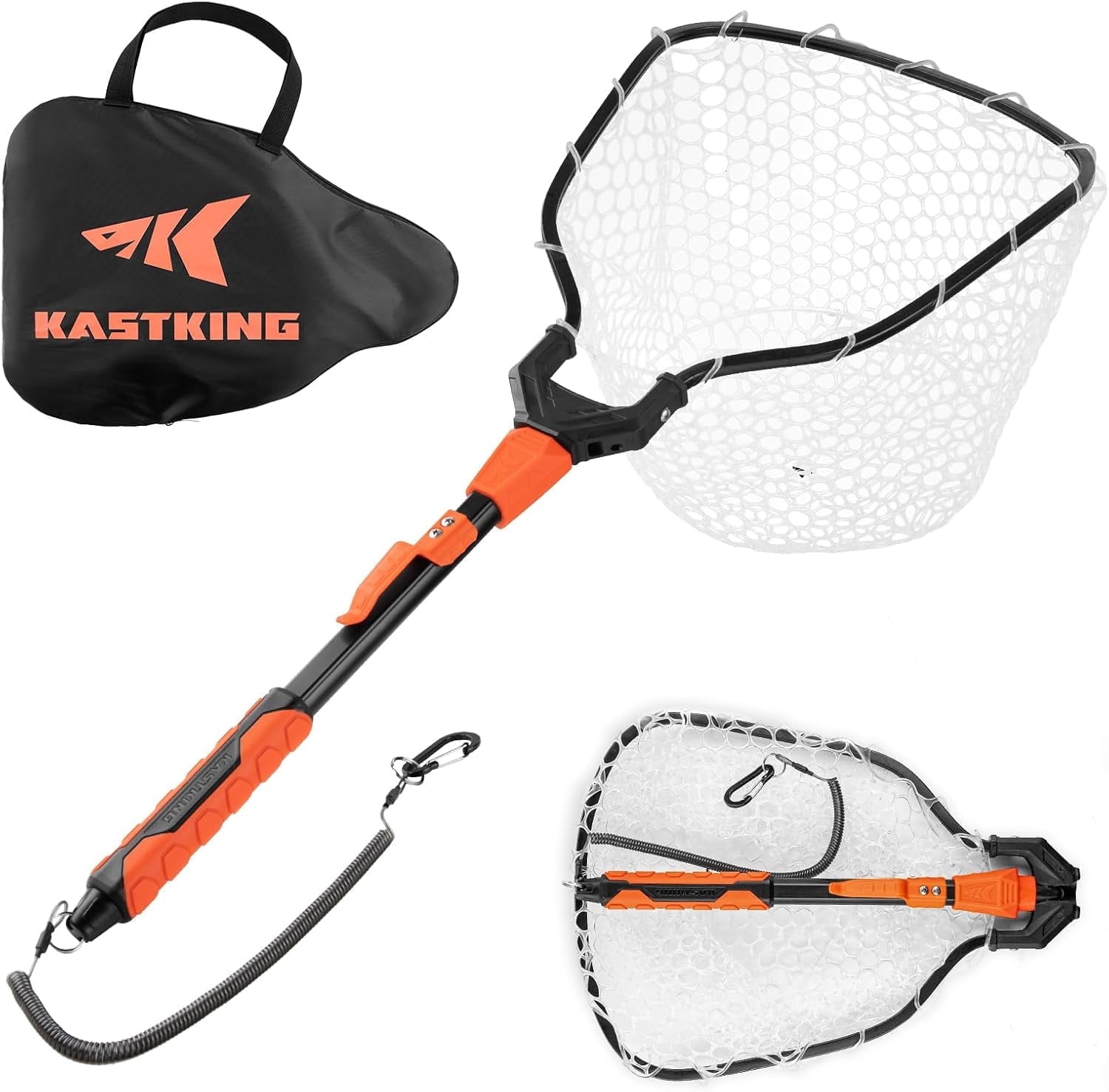 KastKing Titanet Fishing Net, Pvc Net - 32" Total Length (Fixed Handle)  Aluminum Handle, Non-Slip Hi-Vis Grip, Compact with Storage Bag and Lanyard, Kayak, Lake and River Fishing