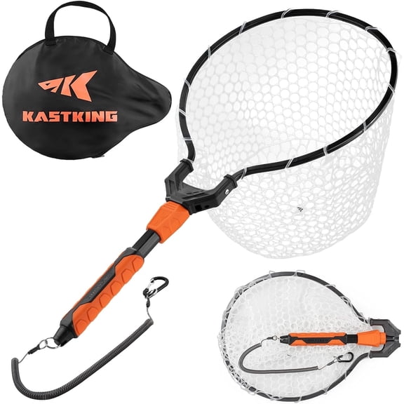 KastKing Fishing Net, 26" Silicone Fishing Net with Aluminum Handle, Non-Slip Hi-Vis Grip, Storage Bag & Lanyard for Kayak, Lake & River Fishing