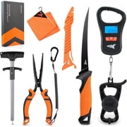 KastKing 7Pc Fishing Tool Kit, Rechargeable Digital Fish Scale with Lip Grip & Tape Measure, 7” Fillet Knife with Sheath & Sharpener, 8” Split Ring Fishing Pliers ToughTide