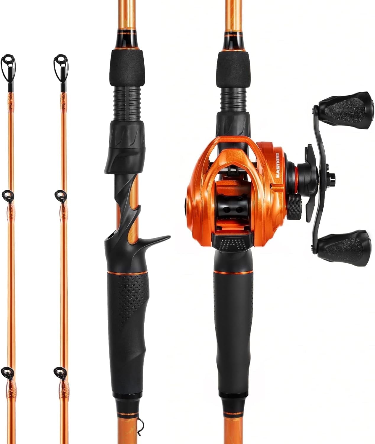 KastKing Baitcaster Fishing Rod and Reel Combo,Cast-610 Mh-right Handed Twin-Tip IM6 Graphite-Lethal Blaze KastKing Baitcaster Fishing Rod and Reel Combo,Cast-610 Mh-right Handed Twin-Tip IM6 Graphite-Lethal Blaze