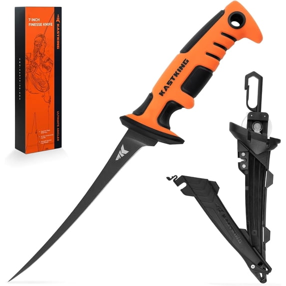 KastKing Ultimate Angler 7" Finesse Fillet Knife, Ultra-thin Flexible Blade, Razor Sharp Corrosion-resistant Vanadium Stainless Steel Fishing Knife, Includes Sheath with Sharpener & Carabiner