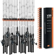 KastKing V10 Pivot Grip Fishing Rod Holder–Adjustable, Space-Saving Wall-Mounted Rod Holder, 10 Polymer-Coated Steel Hooks, Expandable Storage System, Holds 10 Rod & Reel Combos, 2 Packs