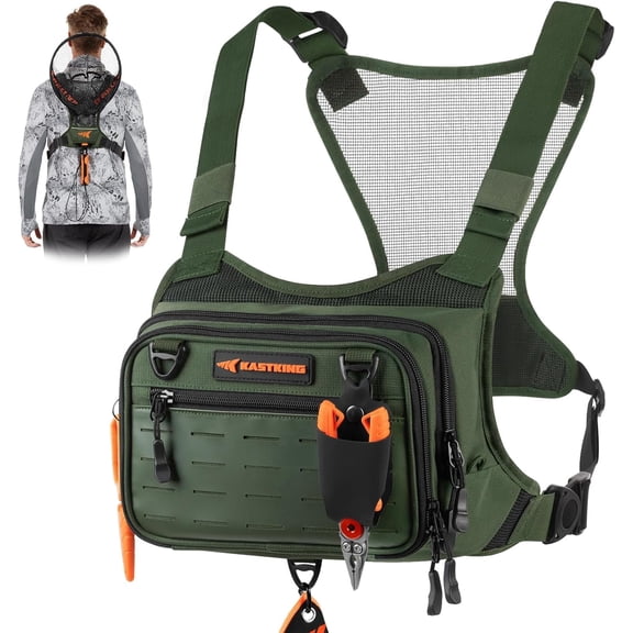 KastKing Water-Resistant Fishing Chest Pack With EVA Zip-Down Workstation, MOLLE Storage