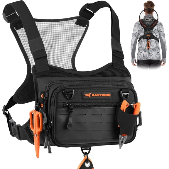 KastKing Water-Resistant Fishing Chest Pack With EVA Zip-Down Workstation, MOLLE Storage