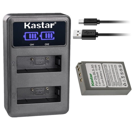 Kastar 1-Pack BLS-50 Battery and LED2 USB Charger Compatible with Olympus OM SYSTEM OM-5 Mirrorless Camera, Olympus OM-D E-M5 Mark III Mirrorless Camera