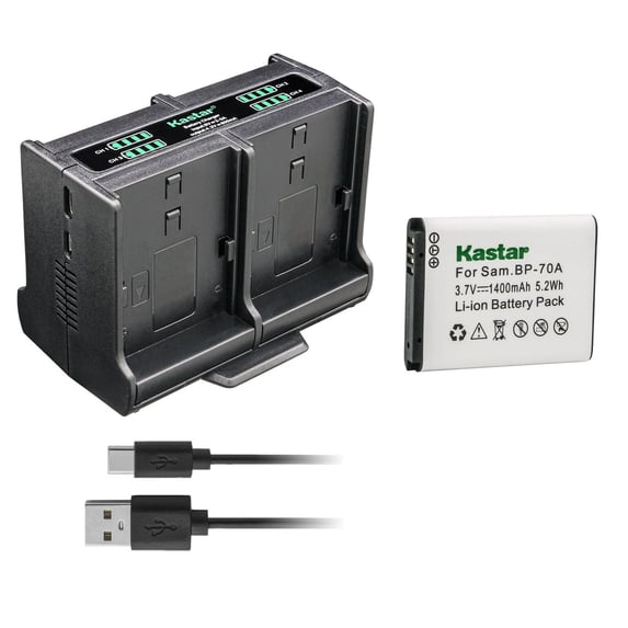 Kastar 1-Pack BP-70A Battery and Quadruple Charger Compatible with Samsung PL21, PL80, PL81, PL90, PL91, SL50, SL600, SL605, SL630, ST100, ST150F, ST151F, ST152F, ST30, ST60, ST61, ST64, ST65 Camera